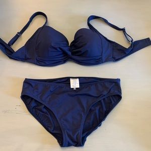 Lands End Navy Blue Bikini Set (size 10); top and bottoms.